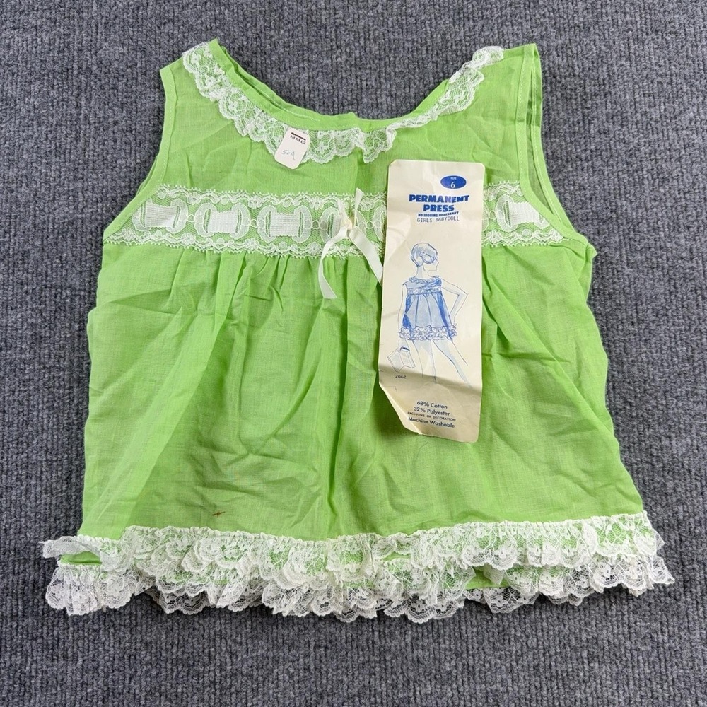 Vintage Greencraft Girls 6 Green Lace Babydoll Nightgown Cami Sleepwear 2062